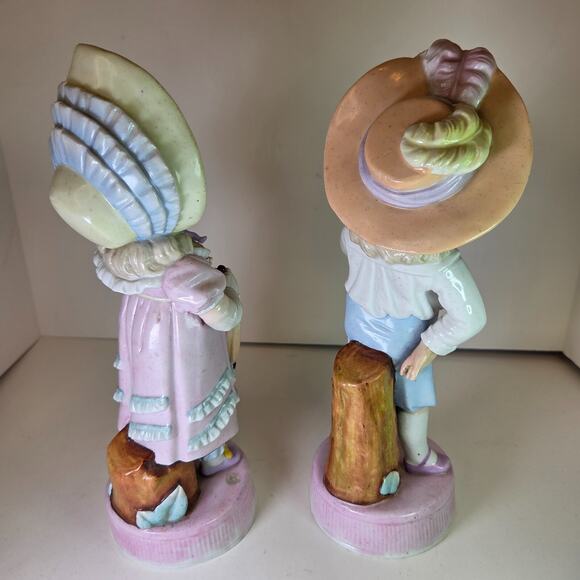 Vintage Bisque Boy & Girl Umbrella Figurines Porcelain 10-11" Pair Collectible - Picture 5 of 14